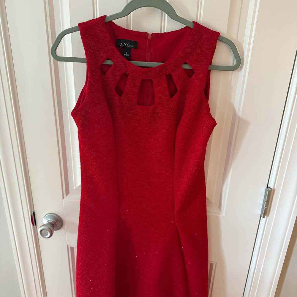 ALYX Red Shimmer Cocktail Dress with Cut-Out Neckline - Size 8